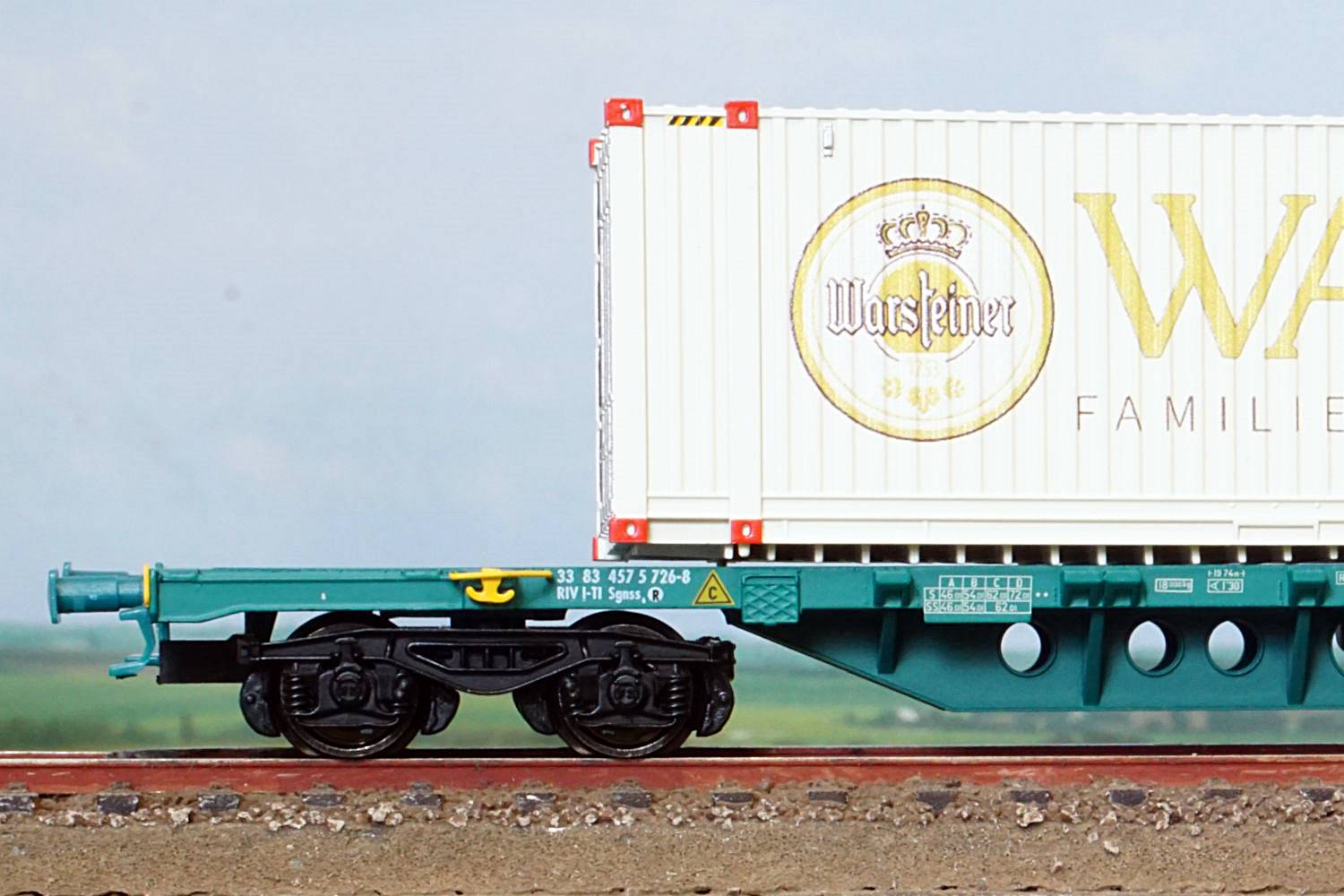 WAGON PORTE CONTENEURS A 4 ESSIEUX SGNSS - LIVREE VERTE CHARGE... *PROMOS* - WAGON PORTE
